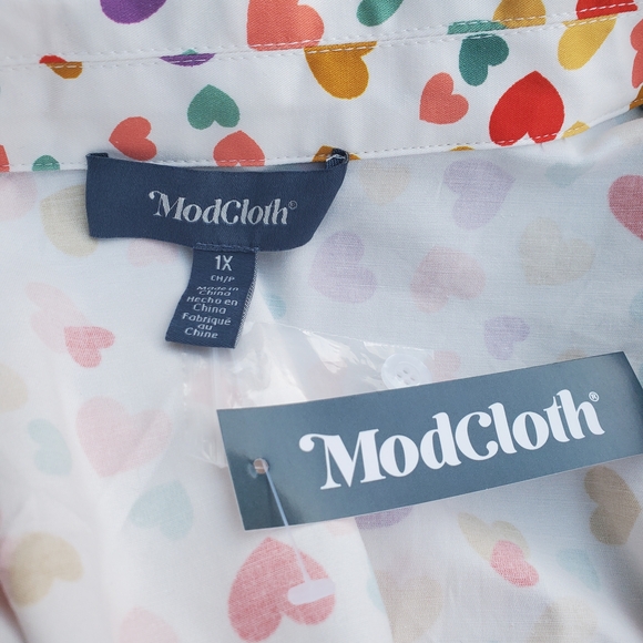 Modcloth Multicolor Heart Print Midi Dress with Red Trim - Picture 6 of 7